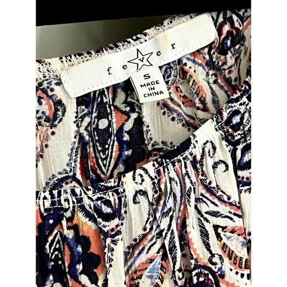 Fever Boho Style Tunic Top Women's Size Small Blue Orange Crochet Lace Inset Sle - Picture 4 of 6